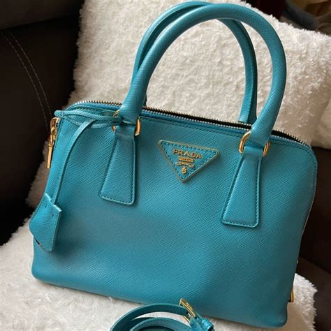 Prada Turquoise Saffiano Lux Leather Small Promenade 